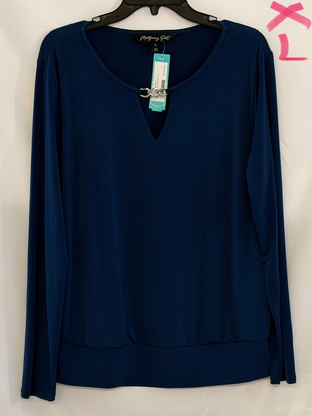 Montgomery Ward Navy Keyhole Long-Sleeve Top